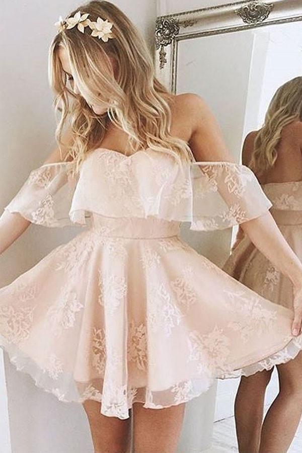 Princess Off the shoulder Lace Homecoming Dress Short Party Dress US12 / Custom Color Princess Off the shoulder Lace Homecoming Dress Short Party Dress US12 / Custom Color