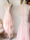 Princess Pink Lace Long Prom Dress Bridesmaid Dresses TP0866 - Tirdress