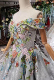 Princess Prom Dresses Off The Shoulder Lace Up Back Appliques Tulle TP0874 - Tirdress