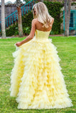 Princess Strapless Tiered Floor Length Yellow Ball Gown Prom Dress TP0864 - Tirdress