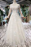 Prom Dresses Tulle High Neck Long Sleeves Handmade Flowers TP0856 - Tirdress