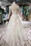 Prom Dresses Tulle High Neck Long Sleeves Handmade Flowers TP0856 - Tirdress