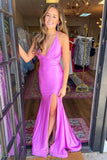 Purple V-Neck Backless Mermaid Long Prom Dress with Slit TP1180 - Tirdress