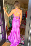 Purple V-Neck Backless Mermaid Long Prom Dress with Slit TP1180 - Tirdress