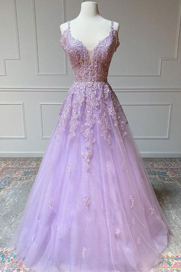 Purple V Neck Tulle Lace Long Prom Dress Purple Lace Formal Dress Tirdress Purple V Neck Tulle Lace Long Prom Dress Purple Lace Formal Dress Tirdress