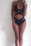 Push-Up Black Bandage Design Halter Bikini Swimsuit  TZ0007