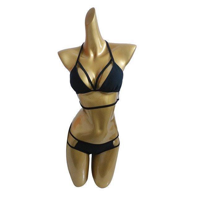 Push-Up Black Bandage Design Halter Bikini Swimsuit TZ0007 - Tirdress