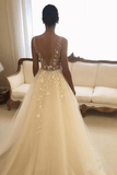 Romantic V Neck A Line Tulle Wedding Dress With Lace Appliques, Bridal Dresses TN308 - Tirdress