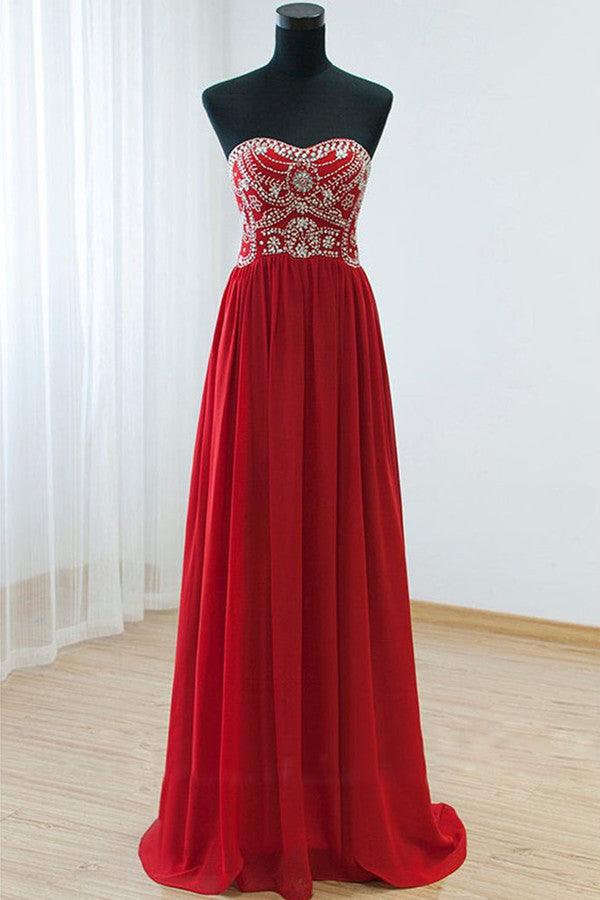 red strapless beaded prom dress Red Beaded Strapless Prom Dresses Removable Rosette Puffed Sleeve Pageant Dress 25010 Red / US16