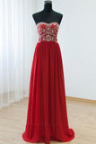 Red Beaded Prom Dress With Stones Strapless Evening Party Dresses TP0016