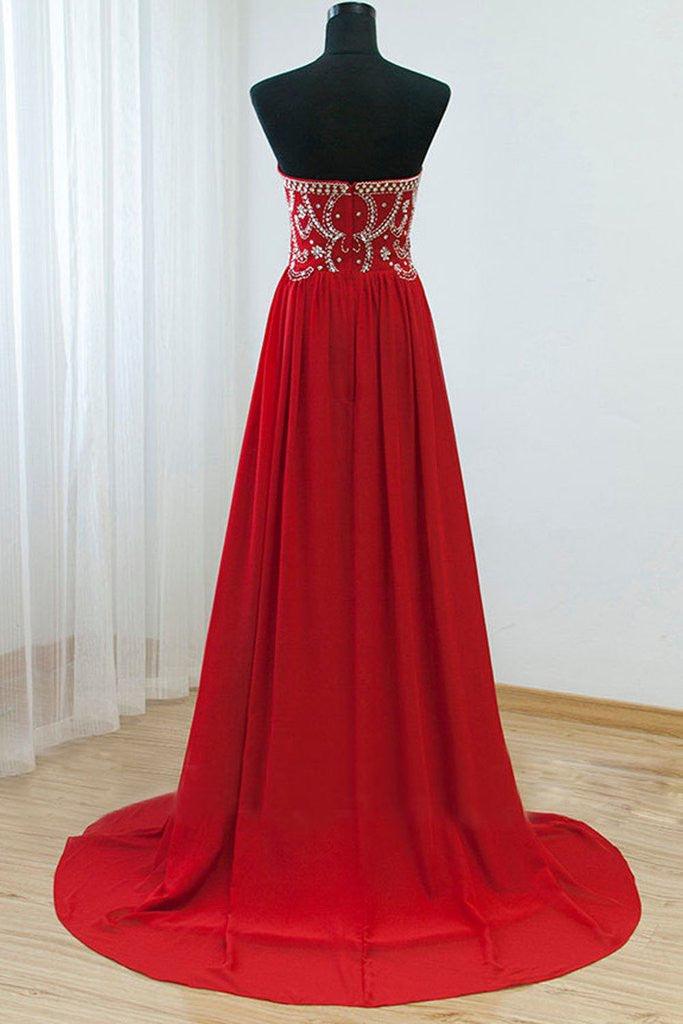 Red Beaded Prom Dress With Stones Strapless Evening Party Dresses US0 / Custom Color Red Beaded Prom Dress With Stones Strapless Evening Party Dresses US0 / Custom Color
