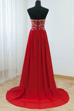 Red Beaded Prom Dress With Stones Strapless Evening Party Dresses TP0016 - Tirdress