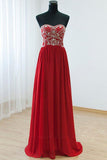 Red Beaded Prom Dress With Stones Strapless Evening Party Dresses TP0016 - Tirdress