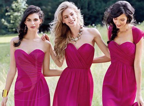 Red Cheap Chiffon Floor Length Side Split Long Bridesmaid Dresses BD056 - Tirdress