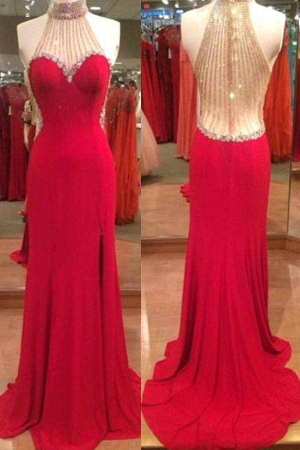 Red Floor-Length Prom Dress with Beading Rhinestones PG279 - Tirdress