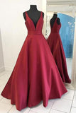 Red Satin Prom Dress Ball Gown Prom Dress Straps Evening Dress PG377
