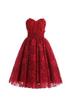 Red Sweetheart Knee Length Homecoming Dress Lace Cocktail Dress TR0016 - Tirdress