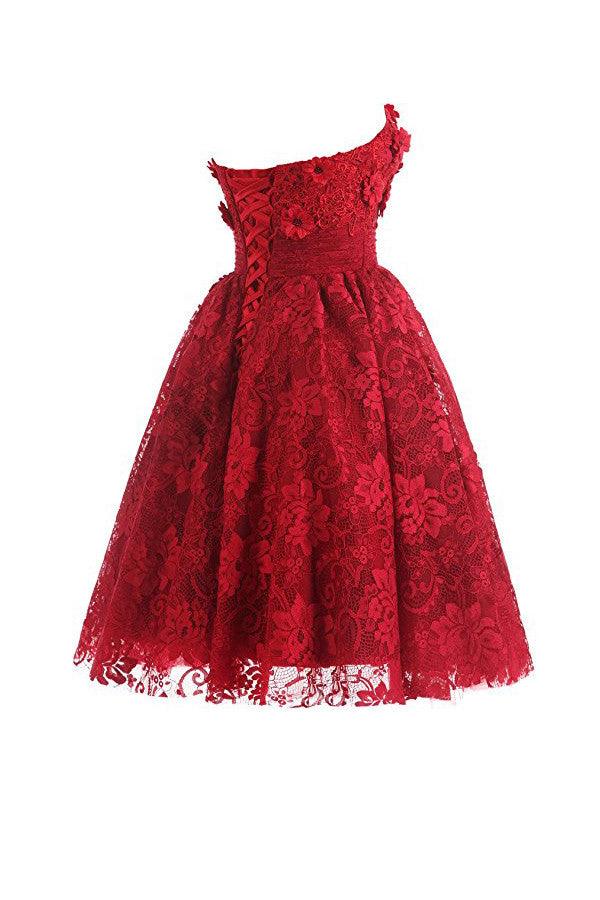 Red Sweetheart Knee Length Homecoming Dress Lace Cocktail Dress TR0016 - Tirdress