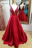 Red V-Neck Quinceanera Dresses Beading Long Prom Dress TP0150