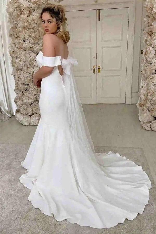 Romantic Simple Mermaid Off The Shoulder Ivory Wedding Dress TN323 Tirdress Romantic Simple Mermaid Off The Shoulder Ivory Wedding Dress TN323 Tirdress