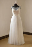 Romantic A-line Scoop Neckline Cap Sleeves Wedding Dresses WD070