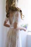 Romantic A-line White Lace Long Wedding Dress with Open Back WD111 - Tirdress