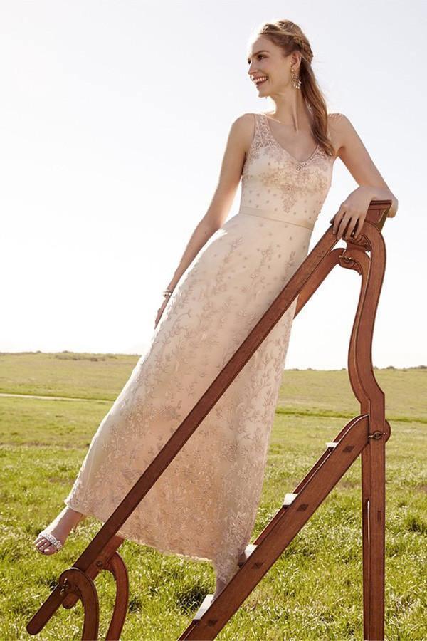 Romantic V Neck Blush Pink Lace Wedding Dresses Detachable Skirt Bridal Dresses WD088 - Tirdress