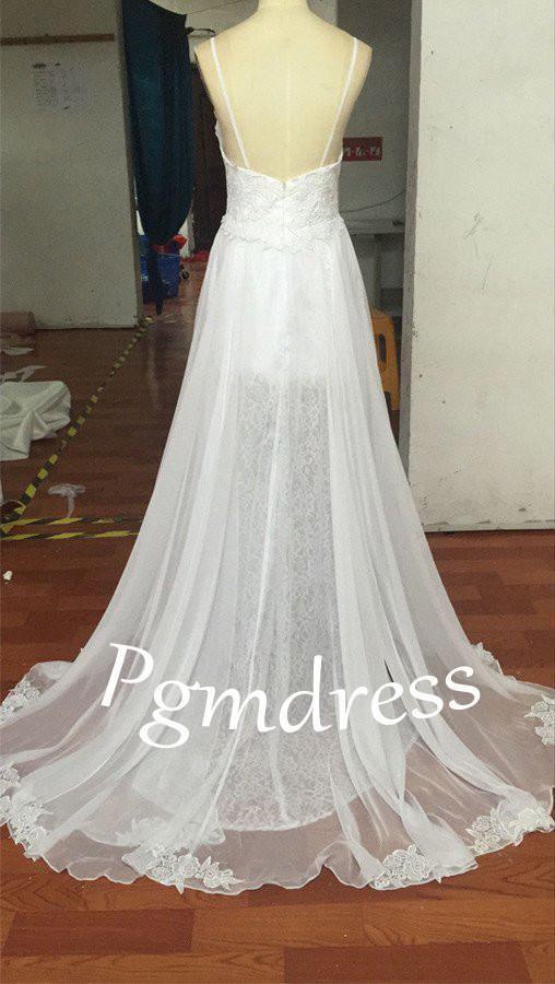 Romantic Sweetheart Chiffon Beach Wedding Dress with Lace PG 201 - Tirdress