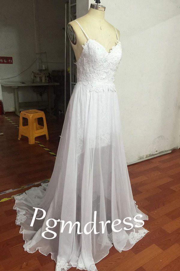Romantic Sweetheart Chiffon Beach Wedding Dress with Lace PG 201 - Tirdress