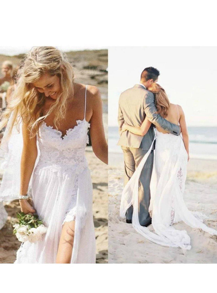 Romantic Sweetheart Chiffon Beach Wedding Dress with Lace TN194 - Tirdress