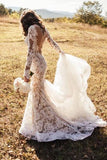 Romantic Wedding Dresses Long Appliques Backless Wedding Dresses Lace TN0049