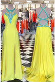Round Neck Open Back Split Front Long Sheath Prom Dress With Beading TP0026