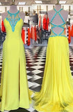 Round Neck Open Back Split Front Long Sheath Prom Dress With Beading TP0026 - Tirdress