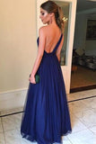 Royal Blue A-line Tulle One Shoulder Floor-length Long Prom Dresses TP0819 - Tirdress