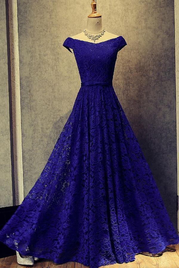 Royal Blue Floor Length Off Shoulder Prom Dresses Evening Dresses PG488 - Tirdress