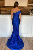 Royal Blue Off the Shoulder Mermaid High Slit Long Prom Dress TP1015 - Tirdress