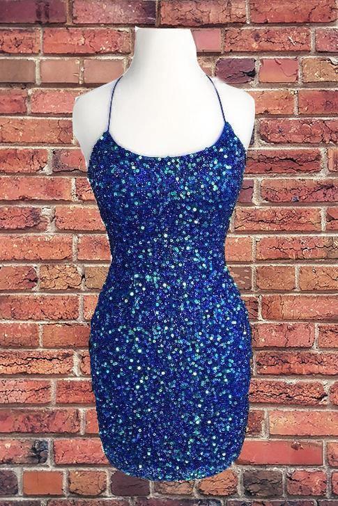 Royal Blue Sequin Halter Sheath Homecoming Dress Backless Party Dress Custom Size / Blue Royal Blue Sequin Halter Sheath Homecoming Dress Backless Party Dress Custom Size / Blue