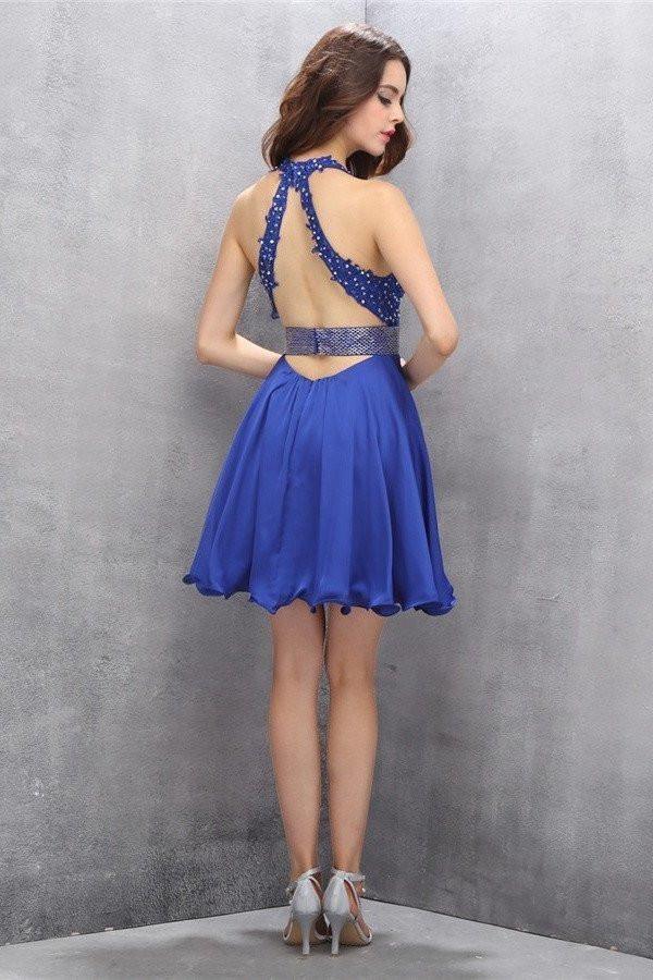 Royal Blue V-neck Homecoming Dress With Beading PG033 - Tirdress
