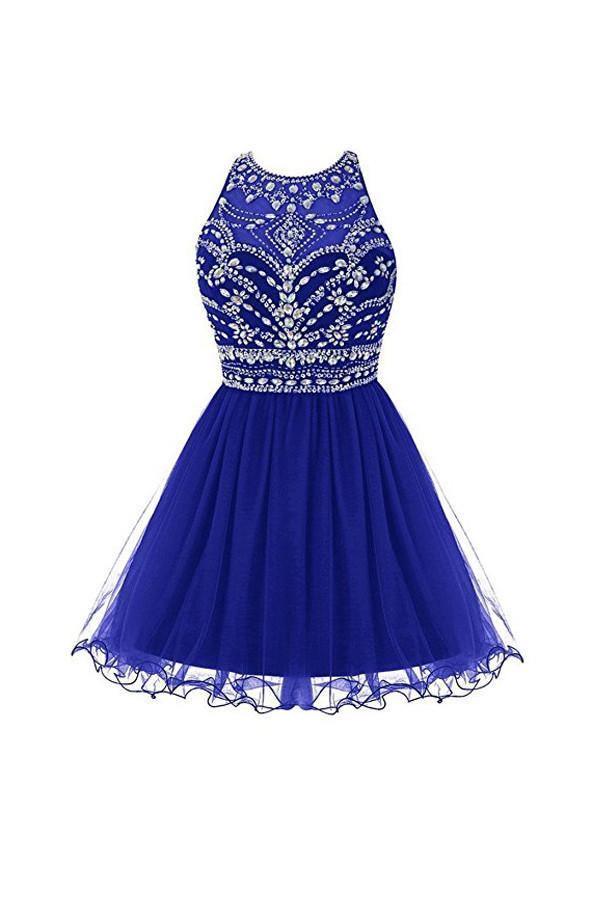 Royal Bule Tulle Homecoming Dresses 2018 Short Prom Gowns PG045 - Tirdress
