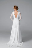 Royal open back wedding dress Simple lace long sleeve Bridal Gown TN217 - Tirdress