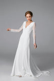 Royal open back wedding dress Simple lace long sleeve Bridal Gown TN217 - Tirdress