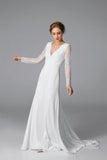 Royal open back  wedding dress Simple lace long sleeve Bridal Gown TN217