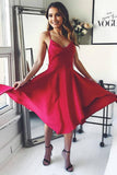 Satin Spaghetti Straps Crossed Straps Knee Length Homecoming Dress HD0156 - Tirdress