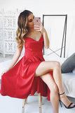 Satin Spaghetti Straps Crossed Straps Knee Length Homecoming Dress HD0156 - Tirdress