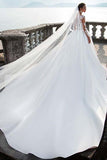 Satin Bateau Neckline A-Line Wedding Dresses With Lace Appliques WD192 - Tirdress