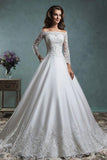 Satin Lace Applique Wedding Dress Off The Shoulder Long Sleeve Jacket TN0075 - Tirdress