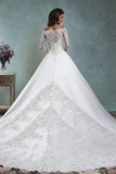 Satin Lace Applique Wedding Dress Off The Shoulder Long Sleeve Jacket TN0075 - Tirdress