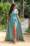 Satin Off-the-shoulder Neckline A-line Prom Dresses Evening Dresses TP0997 - Tirdress