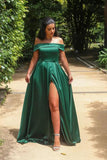 Satin Off-the-shoulder Neckline A-line Prom Dresses Evening Dresses TP0997 - Tirdress