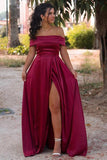 Satin Off-the-shoulder Neckline A-line Prom Dresses Evening Dresses TP0997